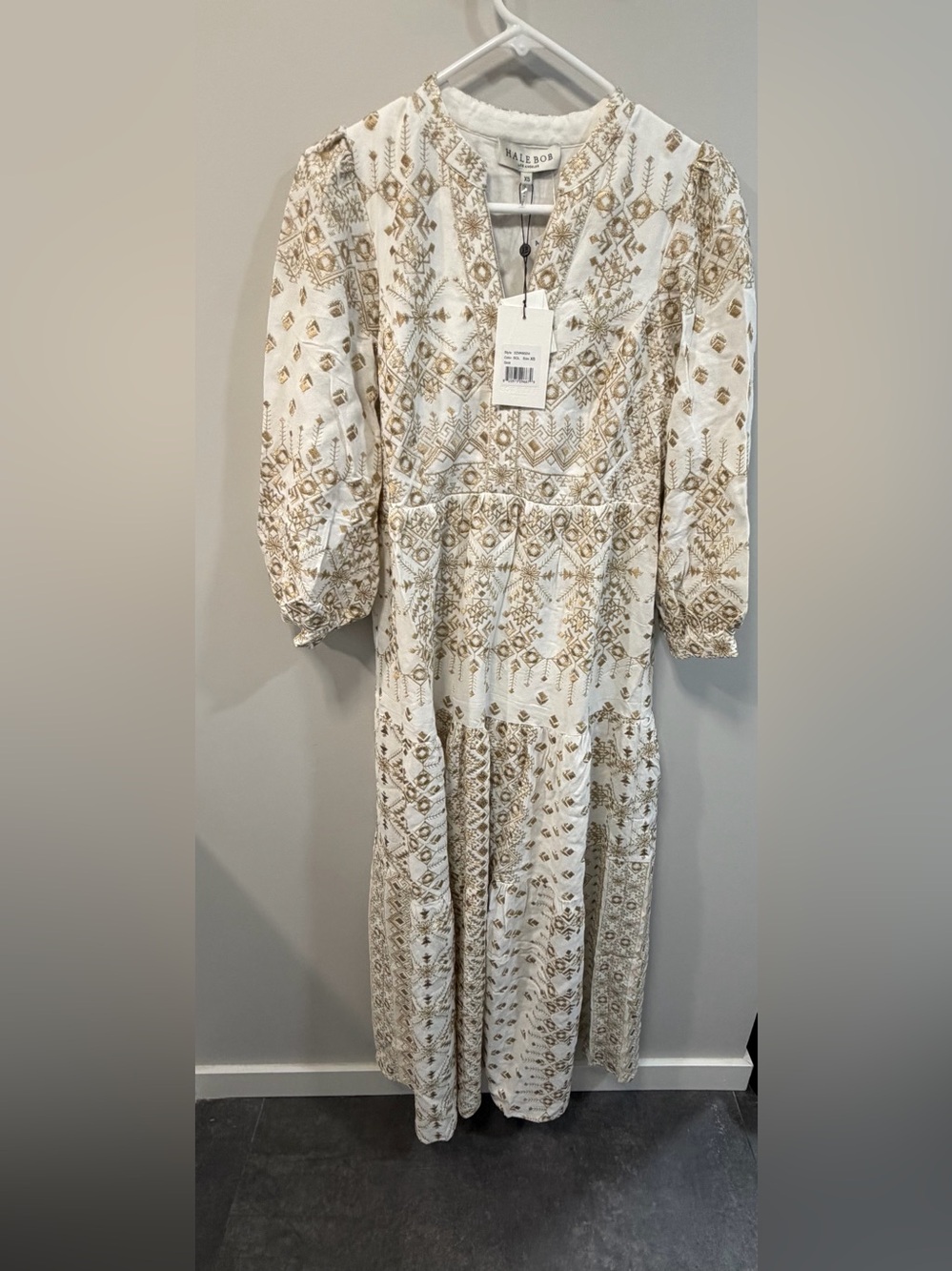 Hale Bob Ivory Maxi Dress with Gold Embroidery